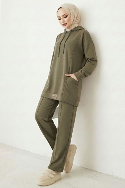 Bestenur Çift Cepli Kapüşonlu İkili Takım 1668 - Haki