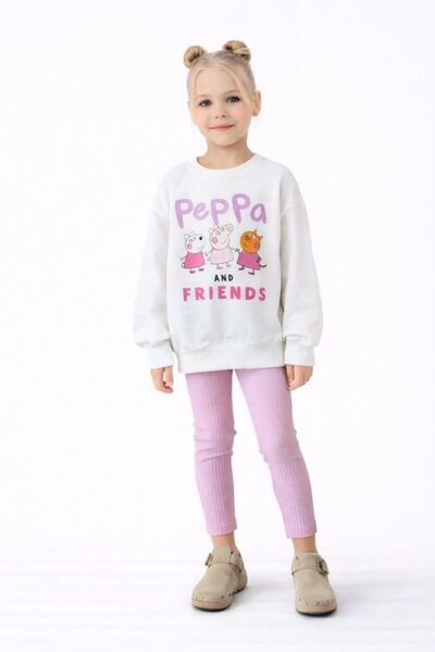 RAPAPA Girl's Peppa Pig Printed Girl's Sweatshirt - Leggings Set 4057 P