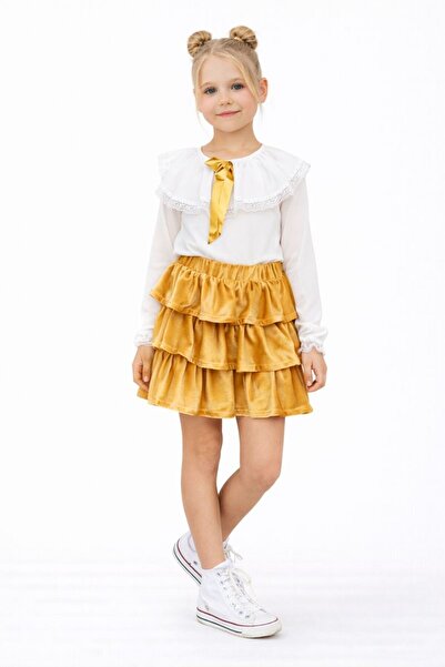 RAPAPA Set de fuste cu volane brodate din dantelă cu volane pentru fete 2909