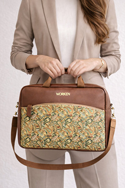 ekrudükkan Worken Leather Laptop Bag with Shoulder Strap 15.6 Inch, Front Zip...