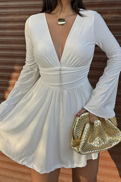 SEVENLINE فستان نسائي قصير برقبة على شكل حرف V وظهر مكشوف وأكمام إسبانية مع شورت