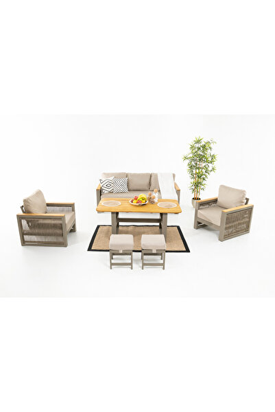 Divona Home Alex Alüminyum Bahçe Balkon Oturma Grubu Cappucino