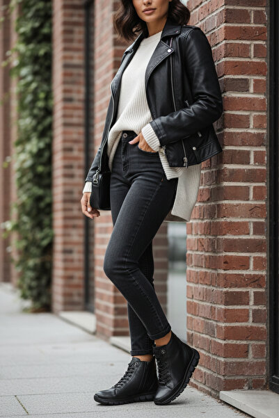 Pierre Cardin 54338 Rahat Comfort Taban Hakiki Deri Fermuarlı Kadın Bot Siyah