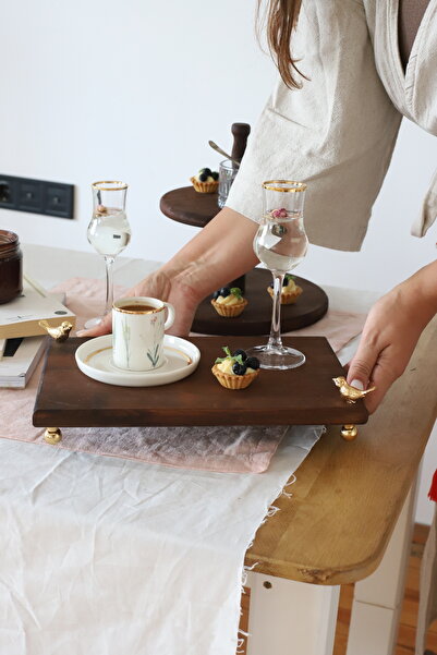 Akayev Wooden 30X19 cm Gold Footed Bird Presentation Plate