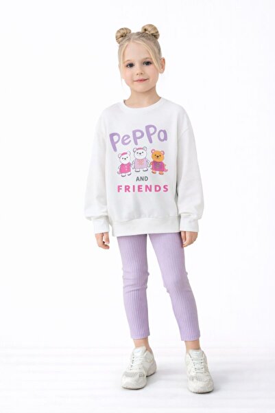 RAPAPA سترة بناتي مطبوعة من Peppa Pig - طقم بنطال ضيق 4057L