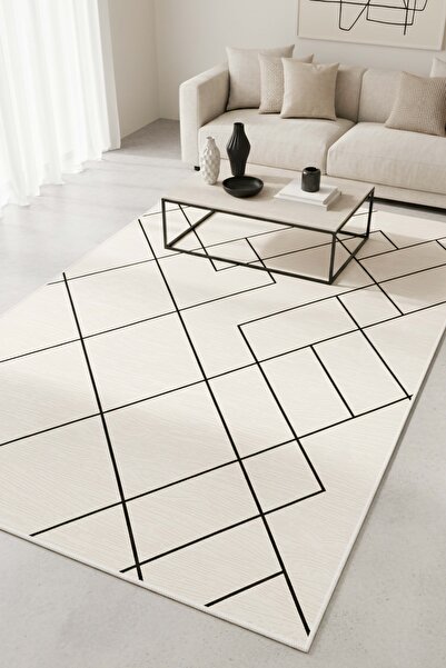 West Home Dijital Baskı Yıkanabilir Kaymaz Taban Bej Salon Halısı Mutfak Halı...