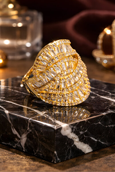 mos&more Gold Baget Taşlı Yüzük, Ayarlanabilir