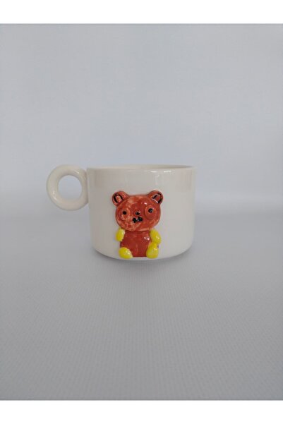 Zümrüdüanka Seramik Teddy Bear Embossed Handmade Ceramic Mug