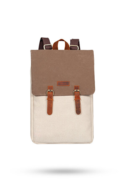 Gillario Design02 15.6 Inch Beige Canvas Mink Cover Laptop Backpack