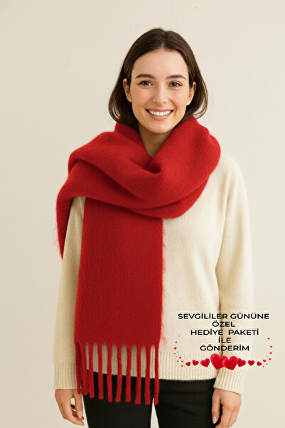 Bermody Eșarfă pentru femei cu textura moale, roșu pufos, șal pentru umăr, 50...