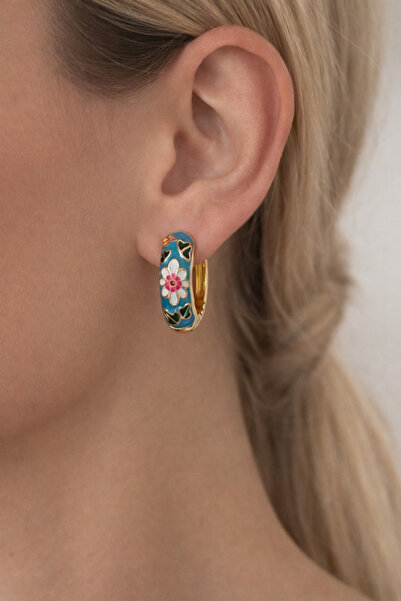 HERCY أقراط دائرية مزخرفة بالزهور الملونة المستوردة لا تفقد لونها |   أقراط د...