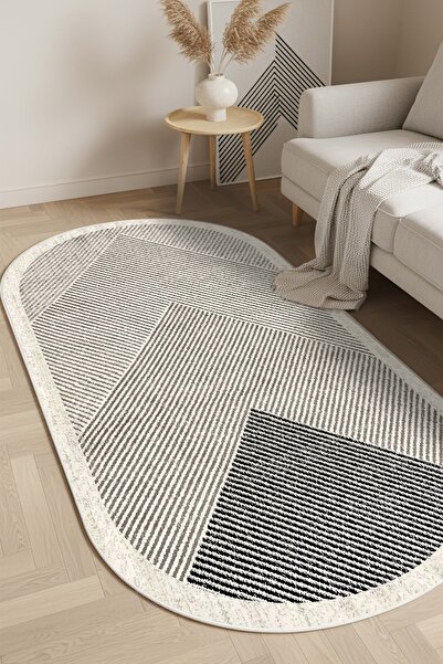 West Home Makinede Yıkanabilir Kaymaz Taban Leke Tutmaz Oval Salon Halısı Mut...