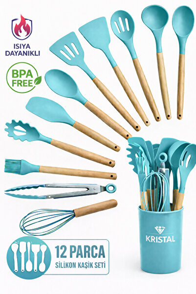 Kristal 12 Parça Isıya Dayanıklı Yanmaz Yapışmaz Silikon Servis Seti Gerçek K...
