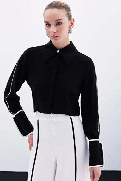 Sateen Klasická kontrastní košile s manžetou - černá