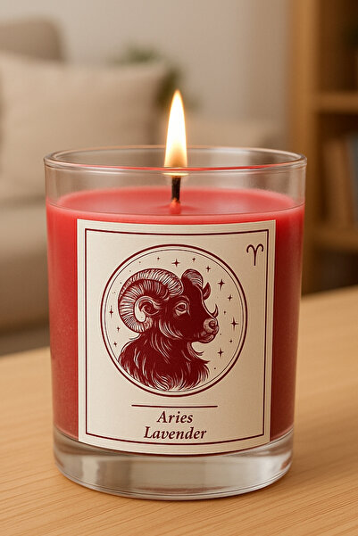 Homery Astrolojik Koç Burcu Özel Lavanta Kokulu Kırmızı Dekoratif Mum