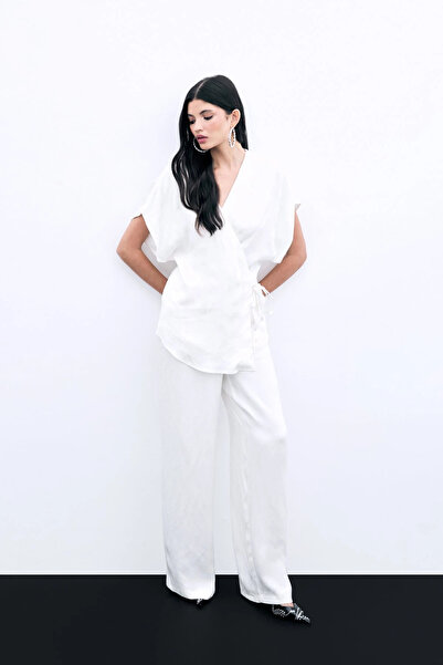 Sateen Pantaloni largi cu buzunare - Ecru