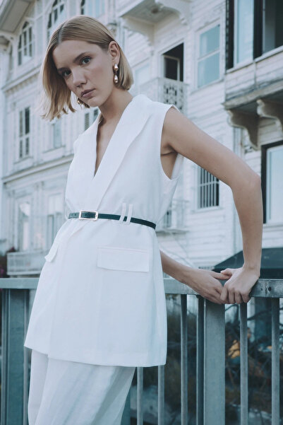 Sateen Belted Linen Vest - Ecru