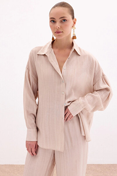 Sateen Casual πουκάμισο - Μπεζ