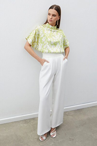 Sateen Bluză cu guler stand cu model ploios - VERDE ULEI