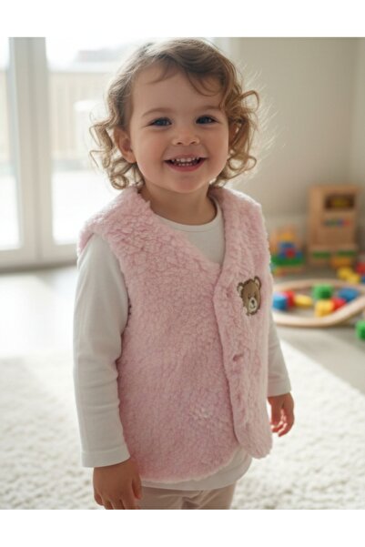 Ercahome tekstil Kız bebek içi %100 pamuk dışı peluş pembe kuzu yelek