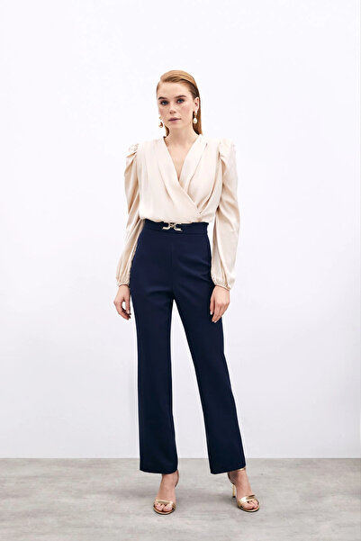 Sateen Navy Blue Accessory "; Detailed Pants