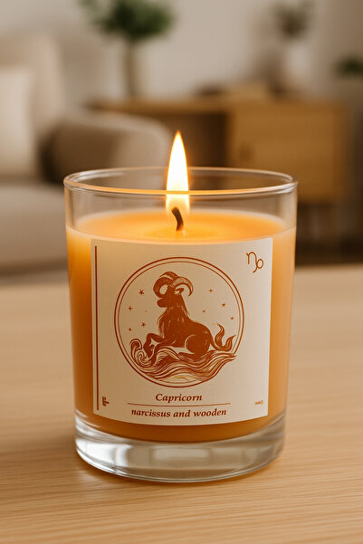 Homery Astrolojik Oğlak Burcu Özel Nergis Kokulu Kahverengi Dekoratif Mum