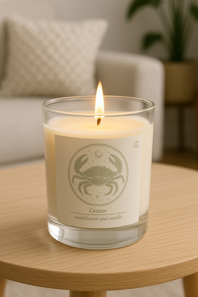 Homery Astrolojik Yengeç Burcu Özel Vanilya Kokulu Beyaz Dekoratif Mum