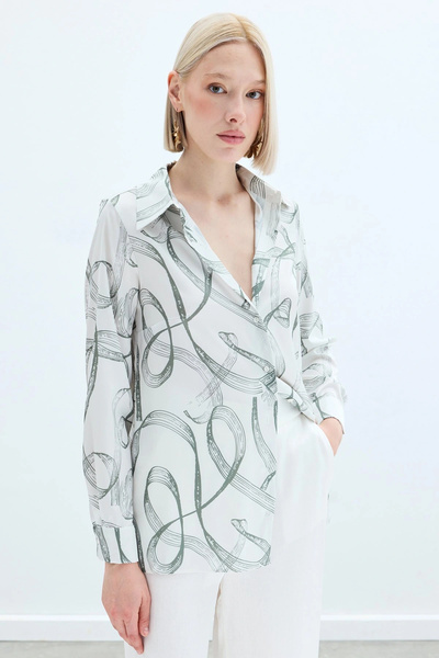 Sateen Patterned Classic Shirt - Khaki