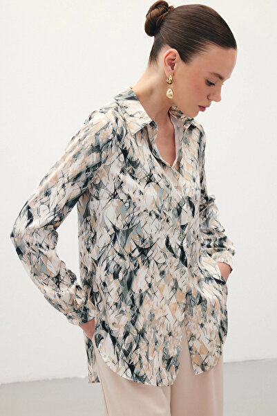 Sateen Classic Patterned Shirt - Khaki