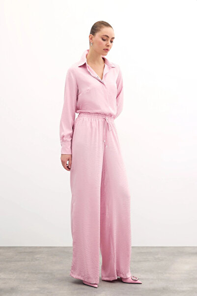 Sateen Pantaloni largi cu model zebră - pudra