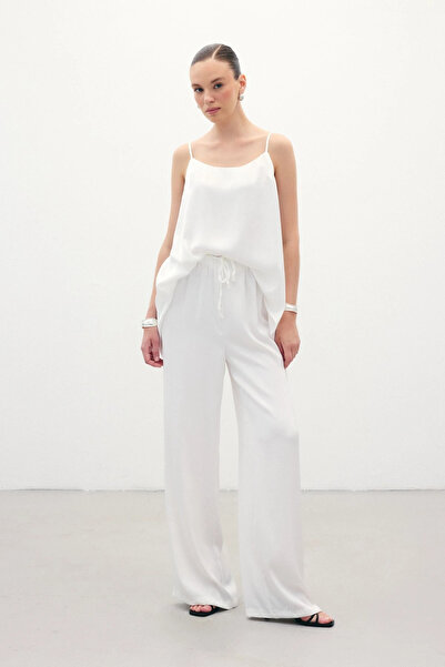 Sateen Casual παντελόνι με κορδόνια - εκρού