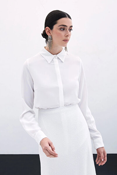 Sateen Класическа риза с пайети - ЕКРЮ