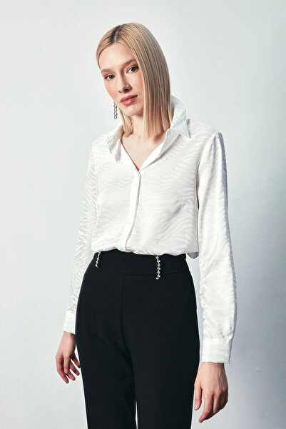 Sateen Patterned Plain Classic Shirt - ECRU