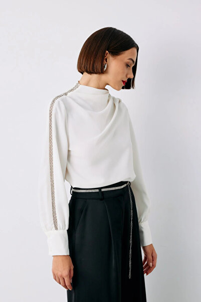 Sateen Blouse with Shoulder Accessories - Ecru