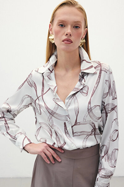 Sateen Patterned Classic Shirt - Brown