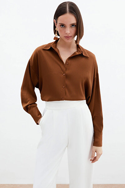 Sateen Cămașă cu model cu dungi - maro