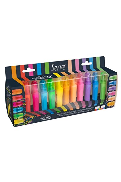 Serve Berry Fosforlu Kalem 12 Renk Set