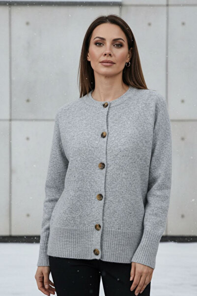 Curly Gray Buttoned Split Cardigan