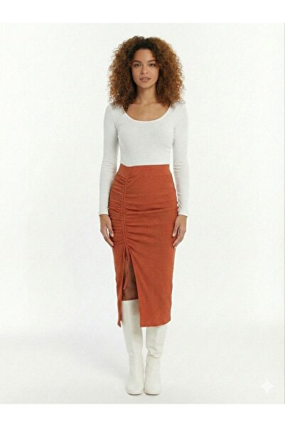 DALİAYILDIZ Kadın Etek Bürümcük Büzgülü Yırtmaçlı Maxi