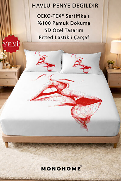 MonoHome 100% Cotton Percale Fitted Sheet Special Design 5D Digital 60 Tell L...