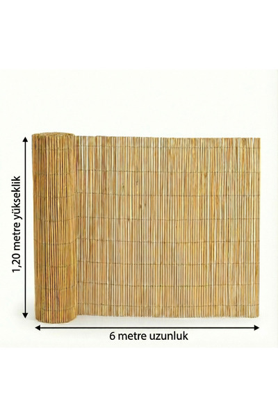 My Family Hasır Bambu Çit 120x600 cm - Balkon Bahçe Dekoratif Çit Panel - Göl...