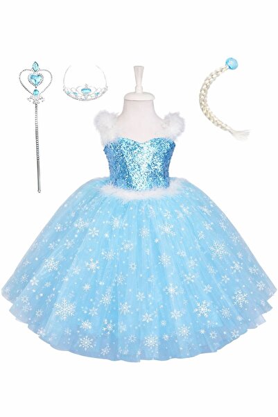 Peonia Kids Kız Çocuk Elsa Kostümü Elsa Elbise Mavi Elsa Kostüm TARLATANLI TA...