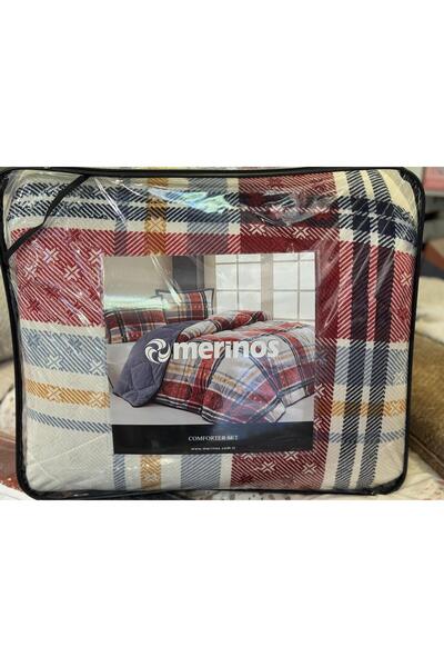 Merinos Comforter Boris Kırmızı Ekru Çift Kişilik Yorgan Seti