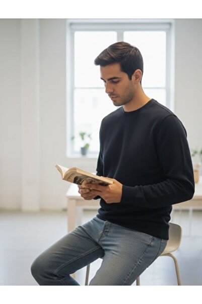 URUMDAY سترة رجالية أساسية بياقة مستديرة ونسيج وافل