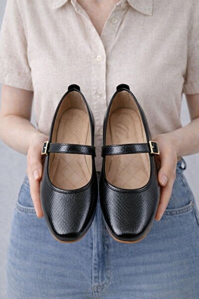 Beyond Black Patent Leather Mary Jane Ballet Flats Stylish Buckle Comfortable...