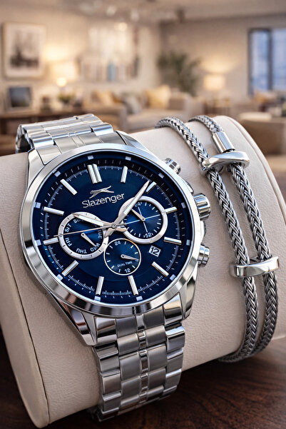 Slazenger İtalyan Tasarım Bileklik Hediyeli 2 Yıl Garantili 10 Atm Çelik Erke...