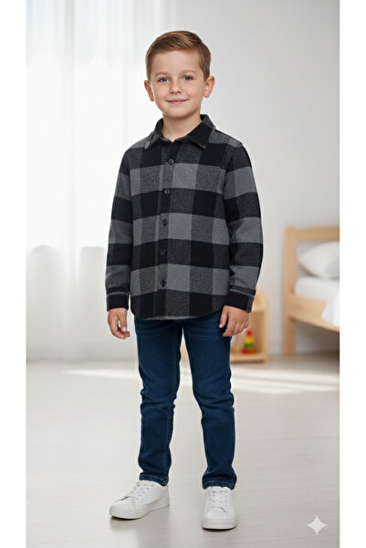 ADA YILDIZ KİDS Cămașă pentru băieți, cu carouri, culoare neagră, 6/15 ani