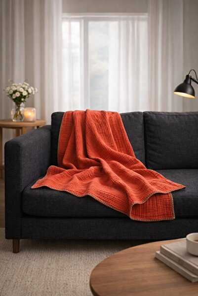 Stelo de Maro Joy %100 Pamuk 4 Kat Müslin Throw TV Battaniyesi & Koltuk Şalı ...