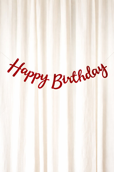 Baloncu Dede Kırmızı Happy Birthday Kaligrafi Banner Doğum Günü Süs