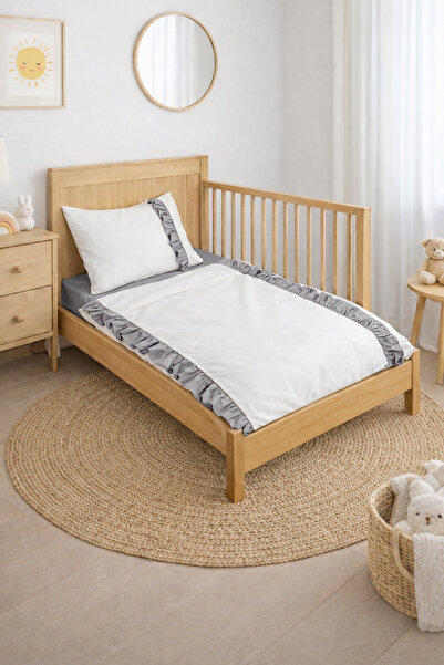 Piamom طقم غطاء لحاف قطني 100% مكشكش للأطفال والرضع مقاس 100x150 باللون الأبي...